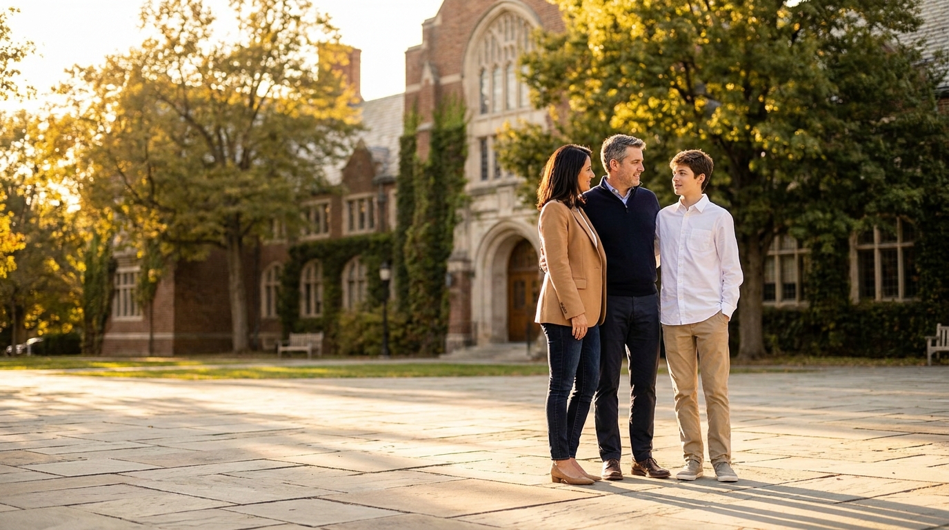Families celebrating admissions success with Cardinal Education consultants