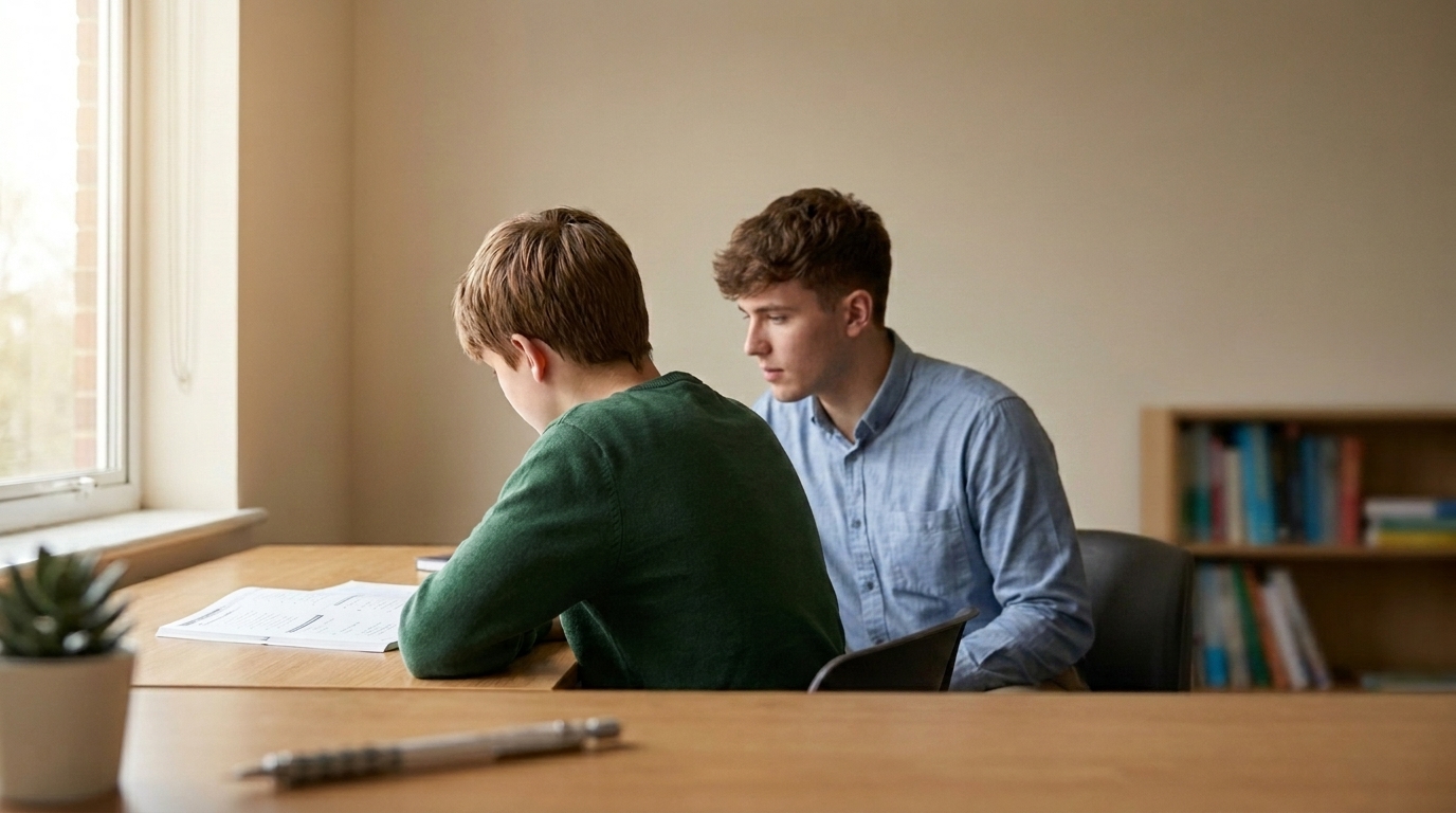 Student preparing for a high school entrance exam with a private tutor