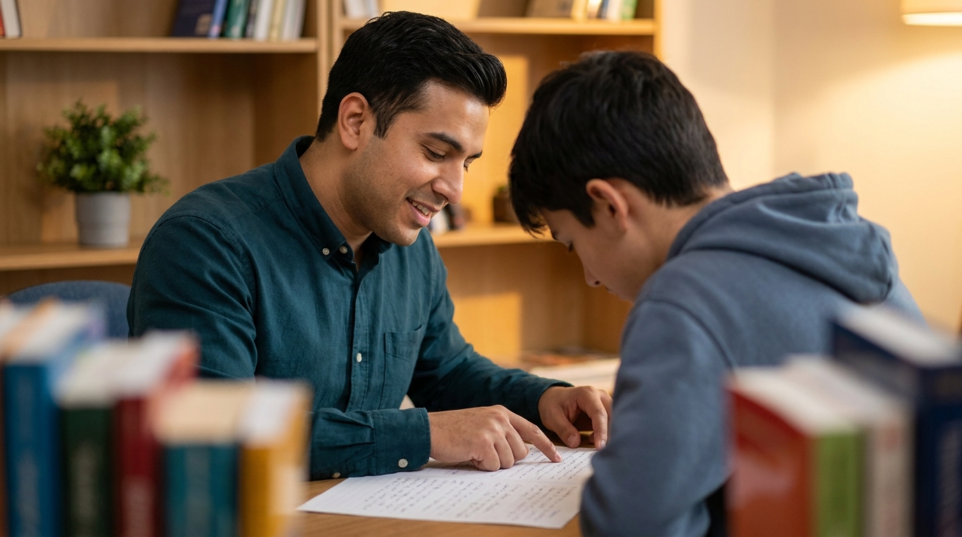 Teacher assessing student readiness in a private school classroom