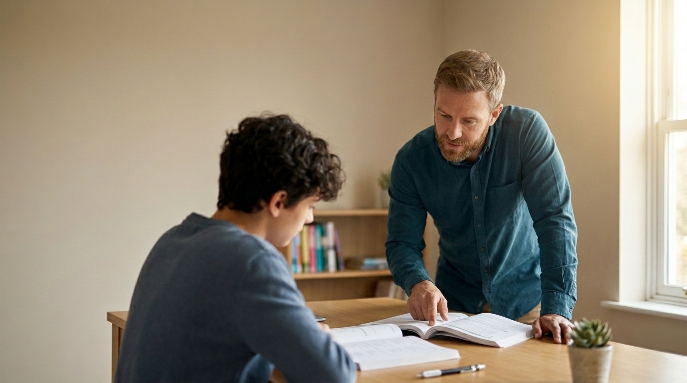 Tutor working one-on-one with a student on test preparation